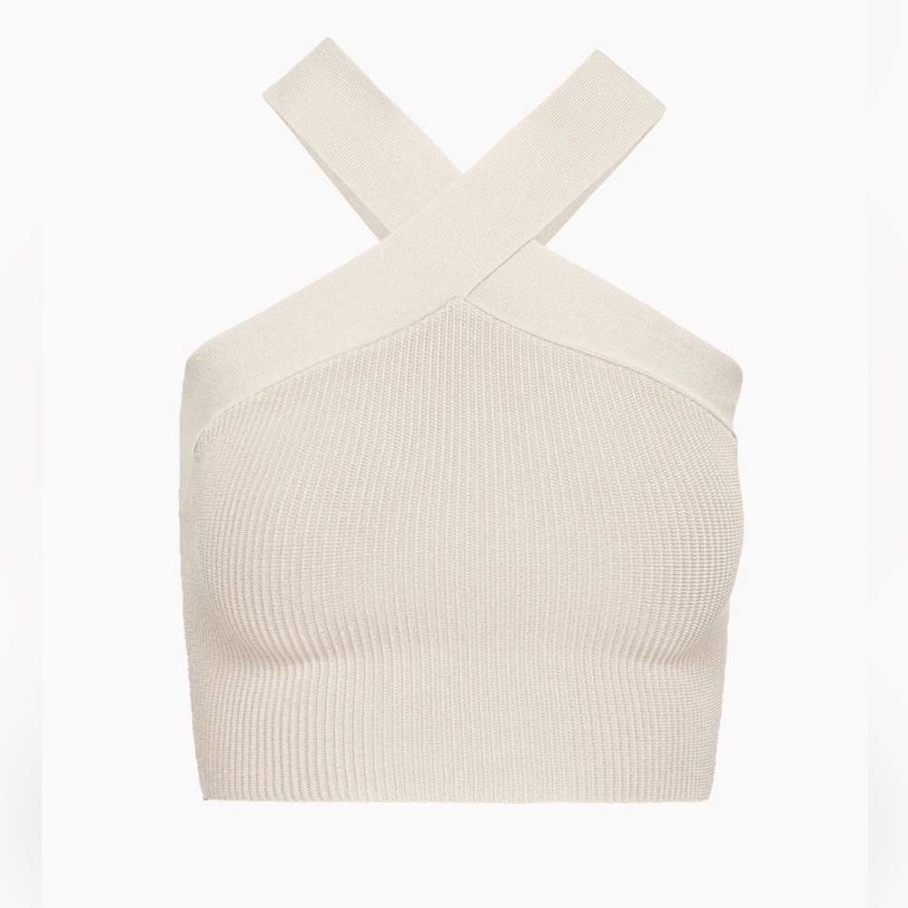 Tan Ribbed Cross-Front Crop Top - Picture 7 of 8